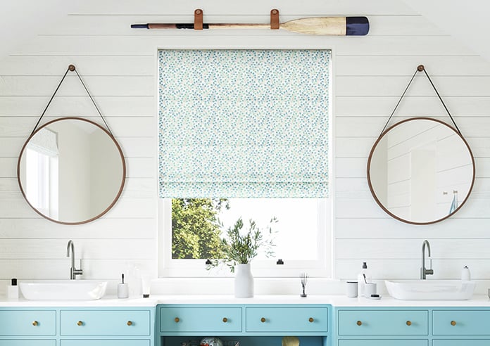 Fitzrovia Print, Horizon Blue - Motorised Roman Blind - Image 3